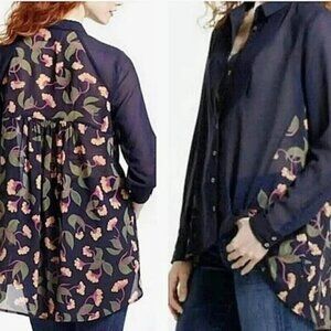 NWOT Anthropologie Maeve Floral High-Low Sheer Pintuck Tunic 4